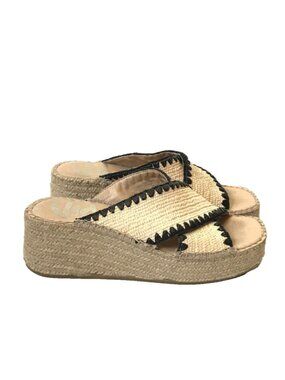 Vidorreta Wedge Espadrille Sandals Womens 38 7 Tan Beige Slip On Woven Raffia